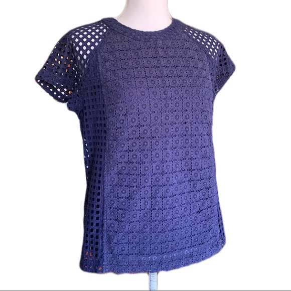 Madewell Navy Blue Eyelet Lace Tee Medium - Picture 2 of 9